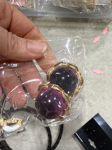 Vintage Large Violet Dome Gold Clip On Earrings