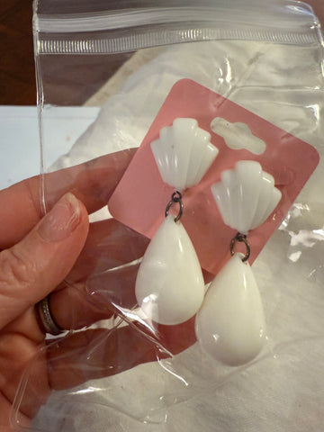 Vintage White Lucite Drop Earrings