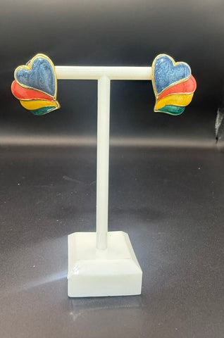 Vintage Heavy Rainbow Heart Post Stud Earrings