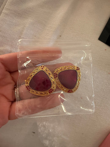 Vintage Gold with Maroon Triangular Post Stud Earrings