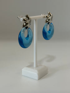 Vintage Silver Star and Blue Lucite Door Knocker Earrings