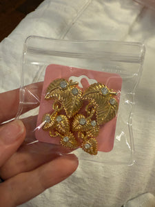 Vintage Gold and CZ Leaf Three Tiered Post Earrings