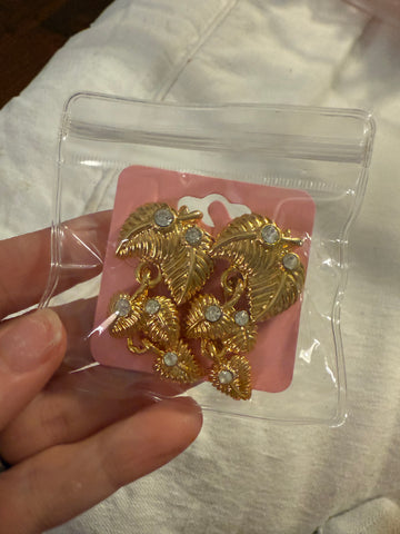 Vintage Gold and CZ Leaf Three Tiered Post Earrings