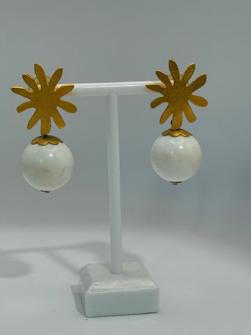 Vintage Gold and White Lucite Bead Drop Earrings