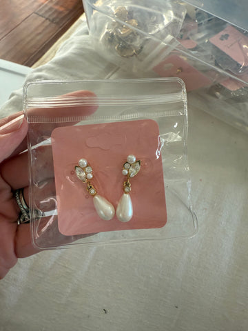 Vintage Petite Cz And Pearl Drop Post Earrings