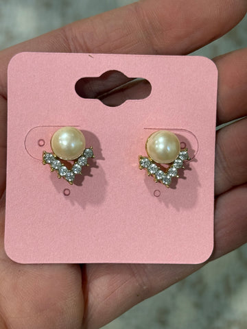 Vintage Monet Pearl and CZ Post Stud Earrings