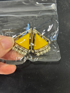 Vintage Yellow Triangular Cabochon and Pearl Clip On Earrings