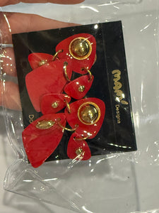 Vintage Monet Red and Gold Acrylic Dangle Earrings