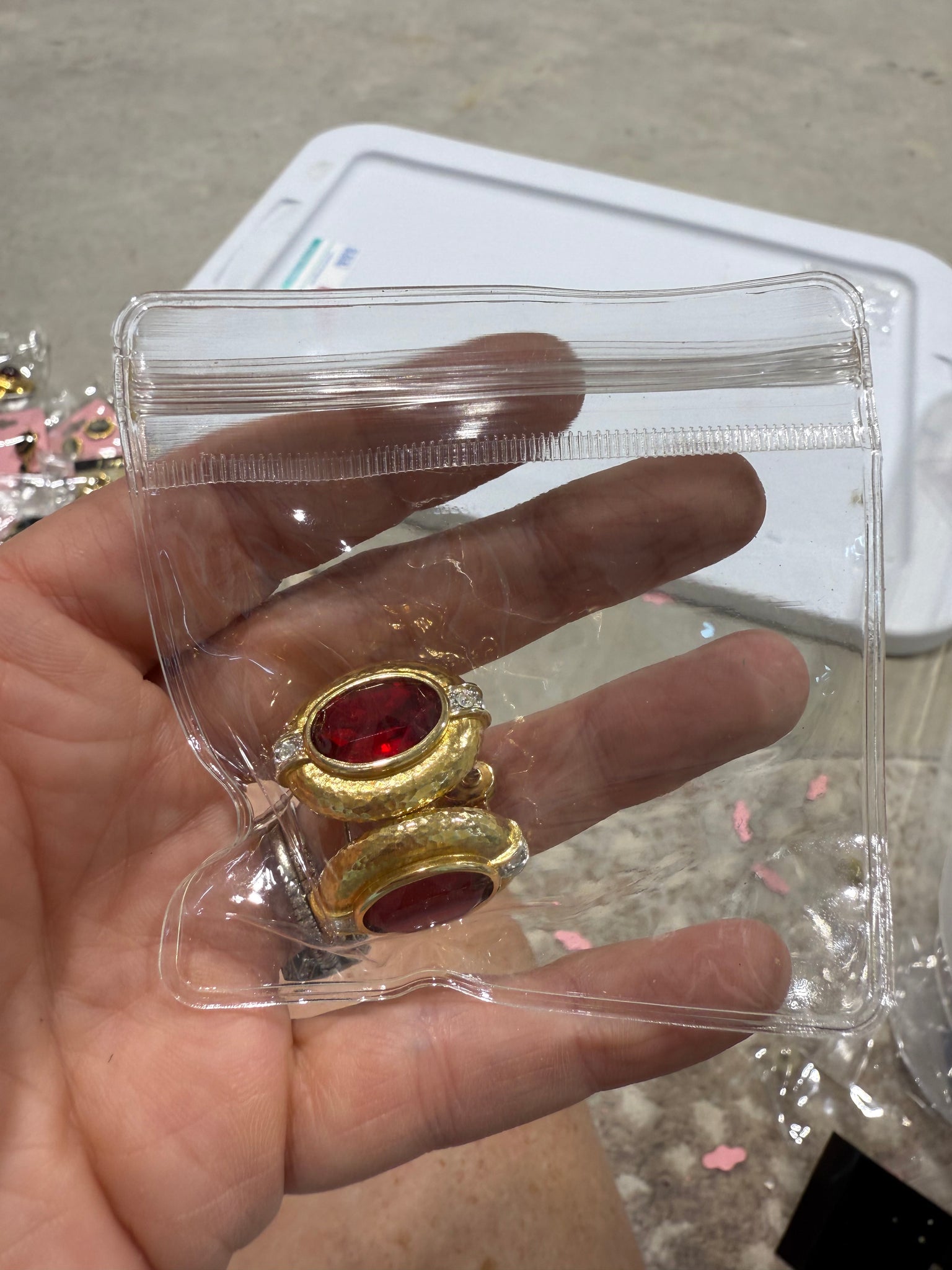 Vintage Matte Monet Gold Red Gem Post Stud Earrings