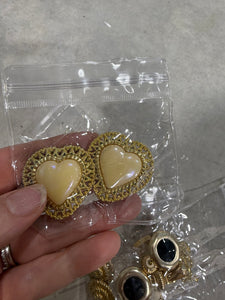 Vintage Gold Ornate Heart Clip On Earrings with Cream Stone